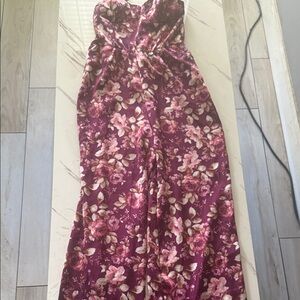 AUW Burgundy Floral Strapless Jumpsuit